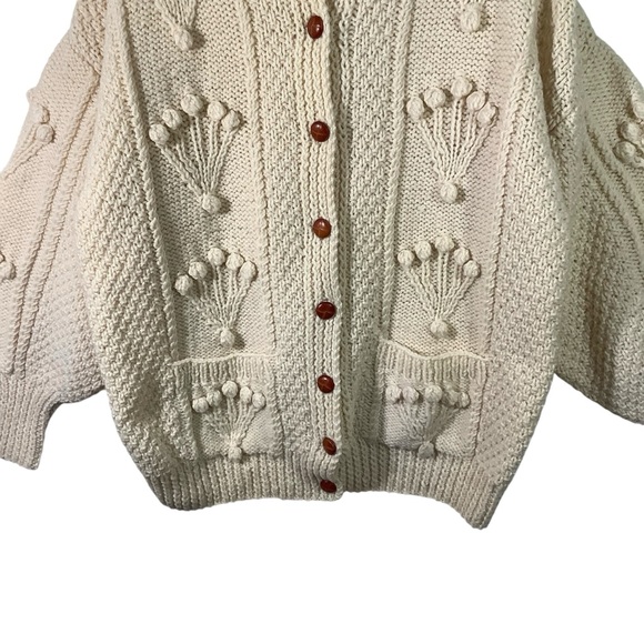 Irisfree Vintage Cable Knit Chunky Cardigan Button Front Made in Ireland - Picture 3 of 10